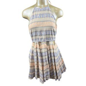 womens Chelsea Violet Halter Dress Fit Flare Blue Peach Open Waist cutout Sz S